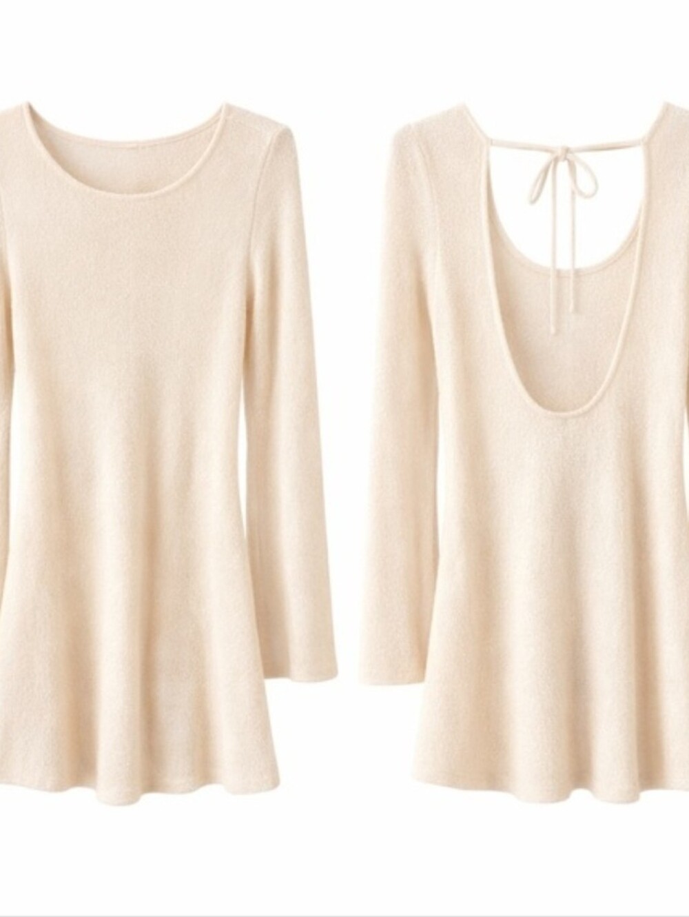 Cream Long Sleeve Knit Dress